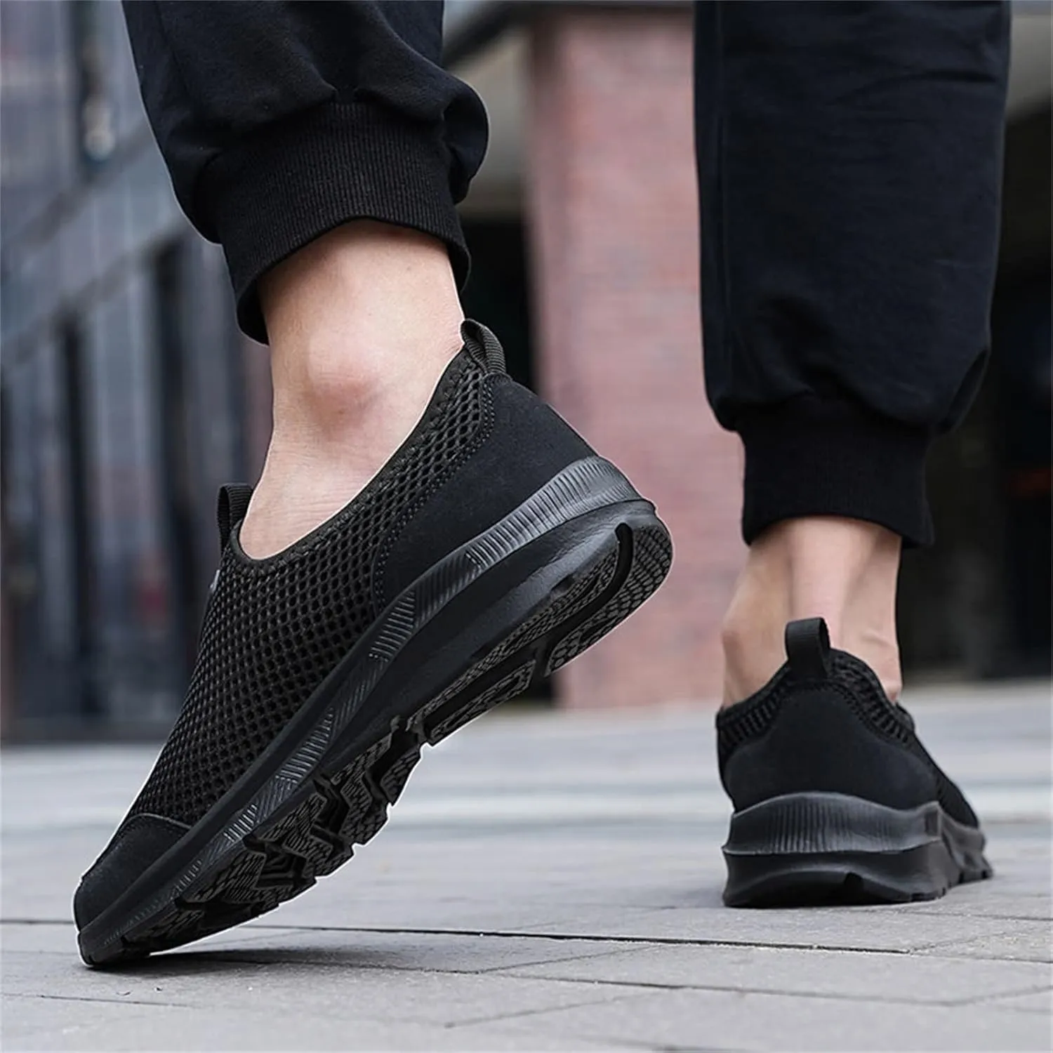 Womens Slip On Walking Shoes Lightweight Breathable Non Slip Mens Running Shoes Mesh Men Shoes Casual Wedge Sneakers Black Tennis Shoe Cross Trainer Shoe