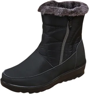 Women's Snow Boots, Mid Calf Winter Boot Walking Hiking Outdoor Booties Fur Lined Warm Shoes