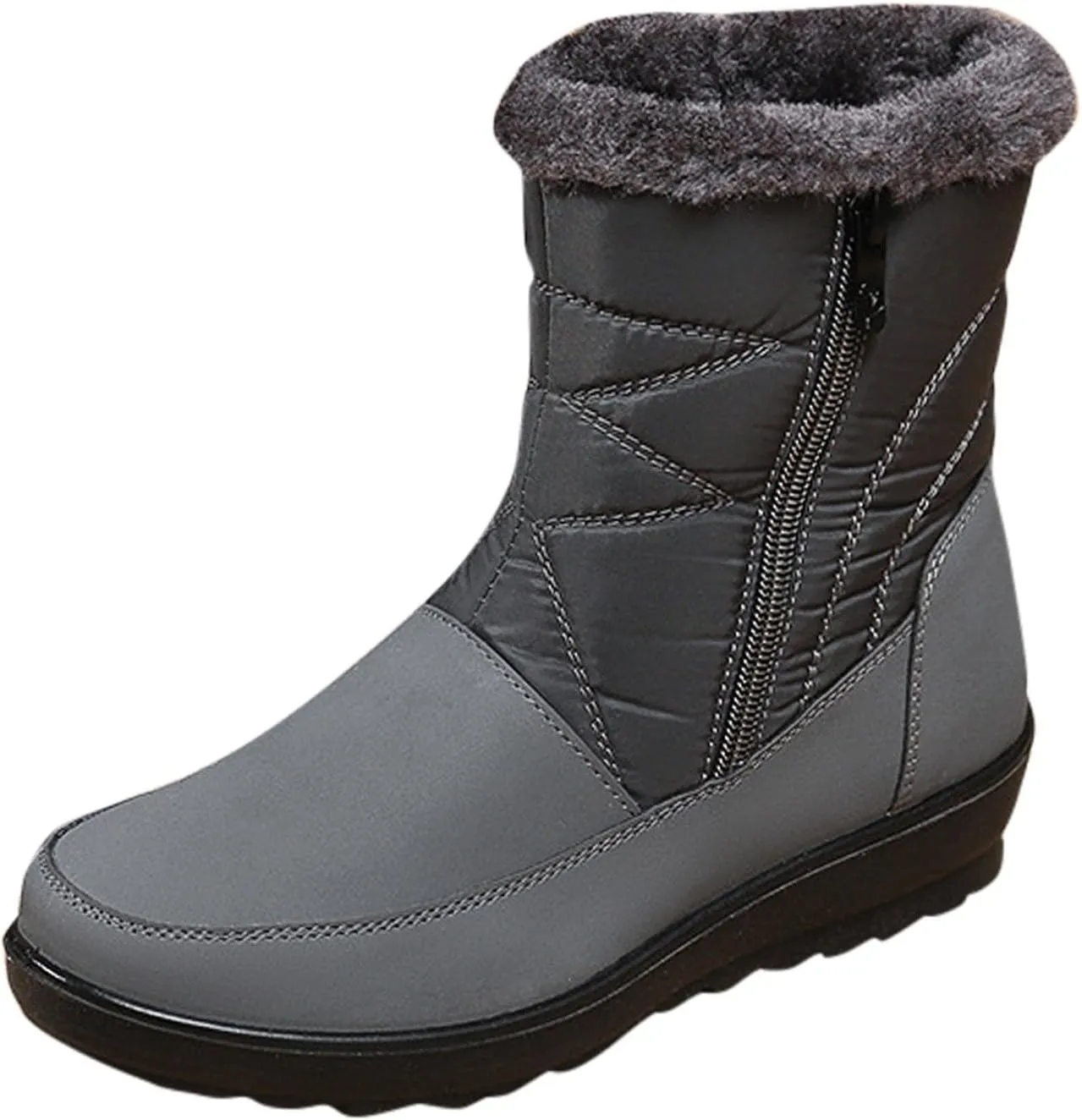Women's Snow Boots, Mid Calf Winter Boot Walking Hiking Outdoor Booties Fur Lined Warm Shoes