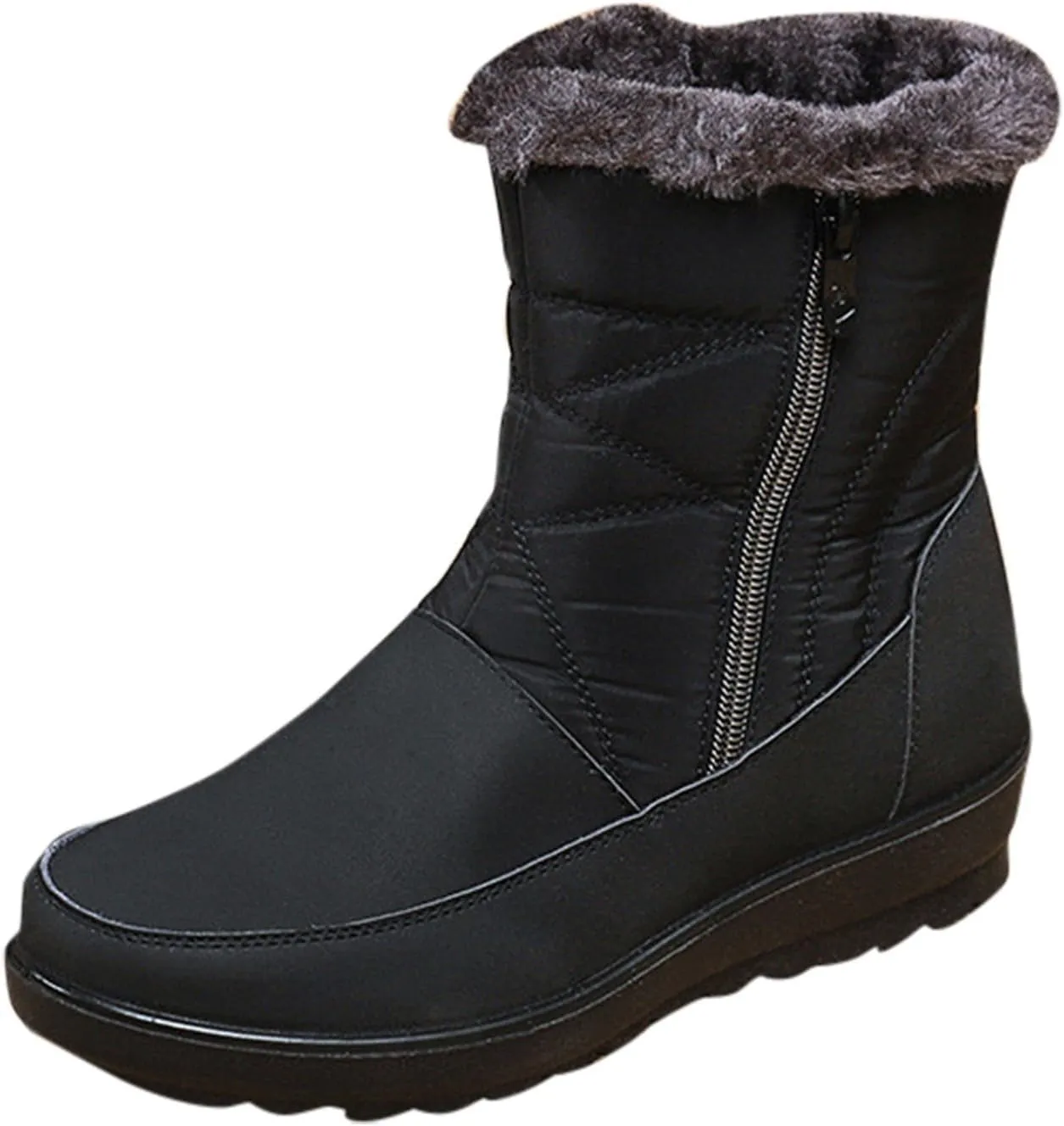 Women's Snow Boots, Mid Calf Winter Boot Walking Hiking Outdoor Booties Fur Lined Warm Shoes