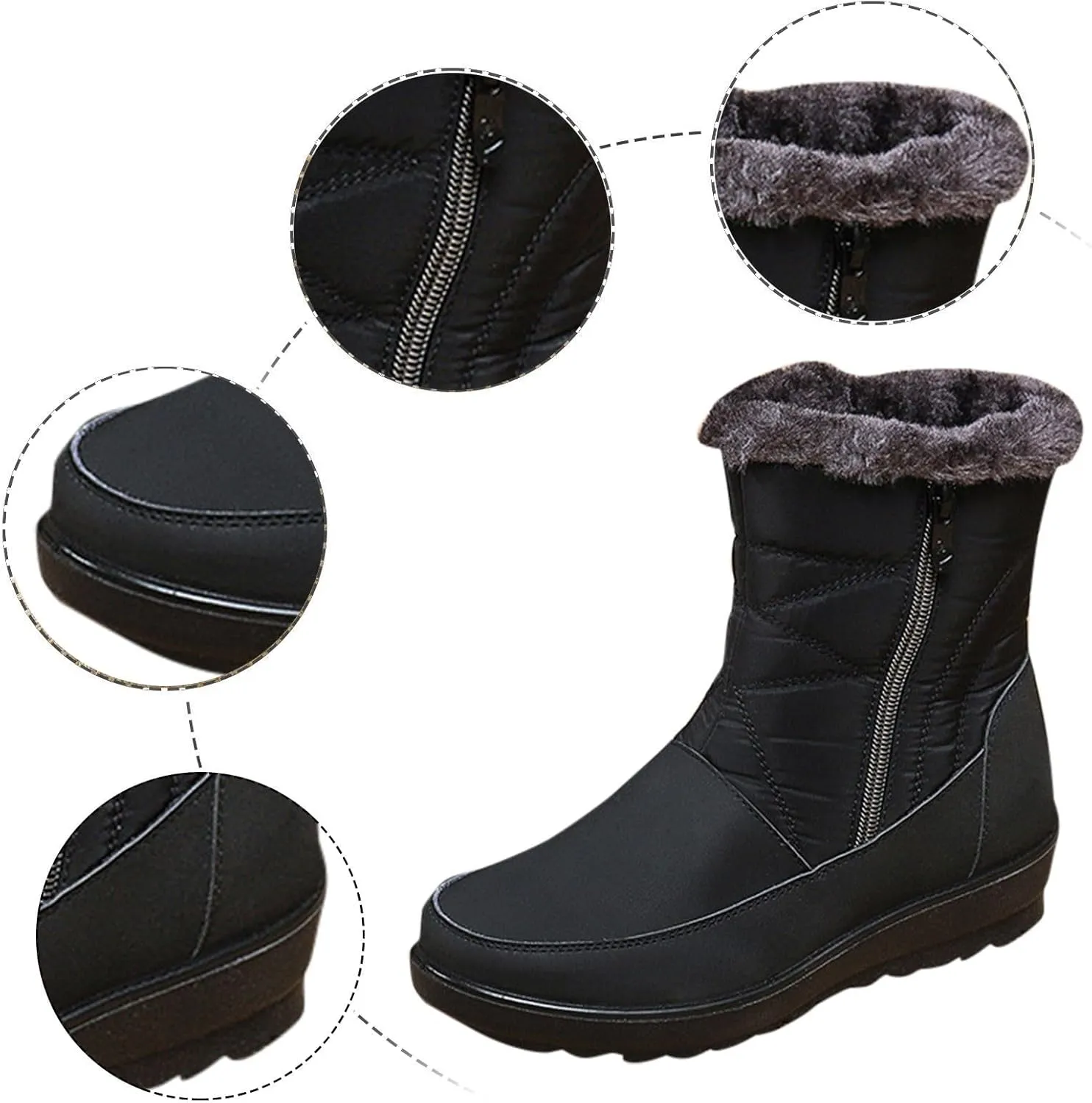Women's Snow Boots, Mid Calf Winter Boot Walking Hiking Outdoor Booties Fur Lined Warm Shoes