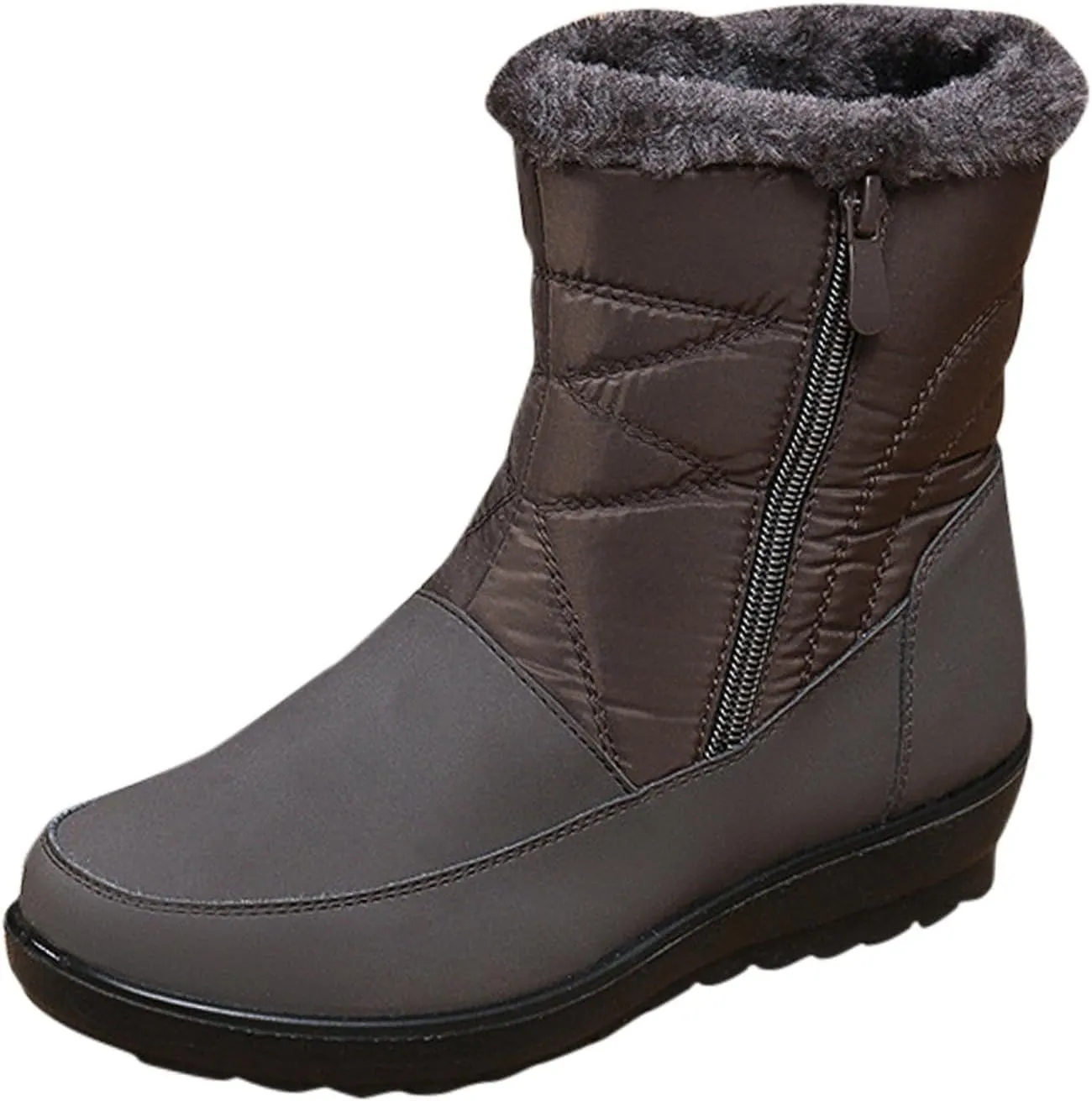 Women's Snow Boots, Mid Calf Winter Boot Walking Hiking Outdoor Booties Fur Lined Warm Shoes