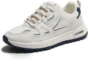Women's Thick Sole Breathable Sneakers Leather Lace-Up Non-Slip Sneakers,Fashion Platform Daddy Shoes Casual Sports Running Shoes