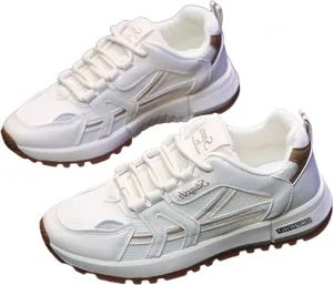 Women's Thick Sole Breathable Sneakers Leather Lace-Up Non-Slip Sneakers,Fashion Platform Daddy Shoes Casual Sports Running Shoes