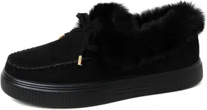 Womens Winter Boots Fashion Fur Lining Ankle Snow Boots Outdoor Short Ankle Booties Flat Slip On Round Head Thick Warm Shoes
