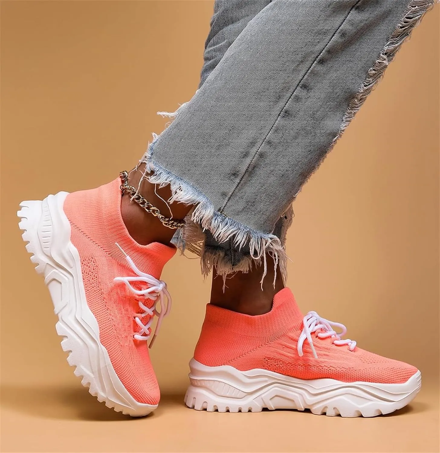 Woven Sneakers for Women Mesh Breathable Thick Sole Walking Running Shoes Comfortable Tennis Shoes Non Slip High Top Casual Womens Sneakers with Arch Support