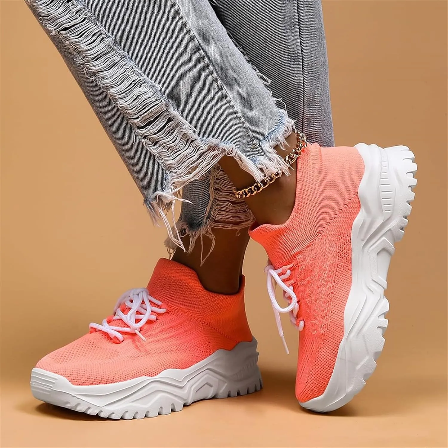 Woven Sneakers for Women Mesh Breathable Thick Sole Walking Running Shoes Comfortable Tennis Shoes Non Slip High Top Casual Womens Sneakers with Arch Support