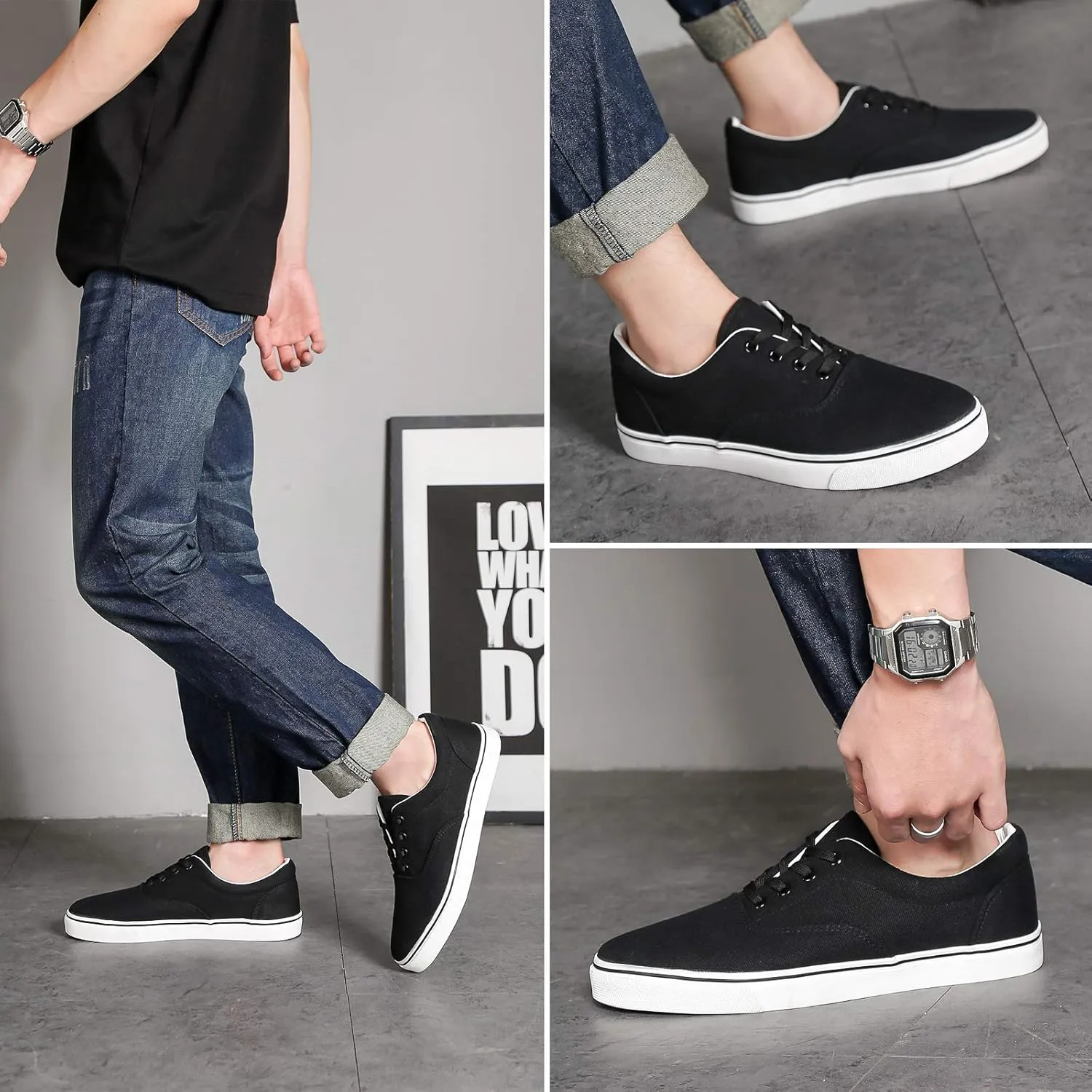 yageyan Men’s Low Top Canvas Walking Shoes Lace-up Fashion Sneakers Casual