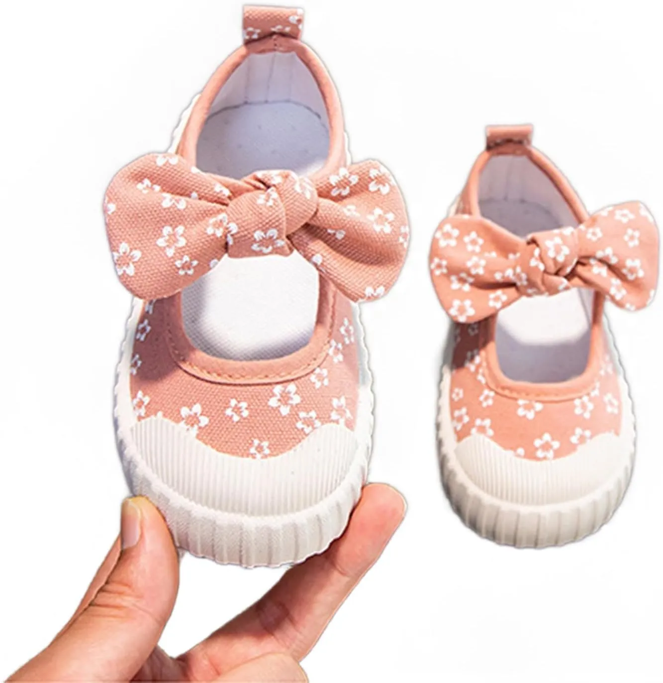 YIBLBOX Toddler Girl's Mary Jane Flat Shoes Canvas Bowknot Sneakers for Kids School Uniform Casual Soft Walking Dress Shoes