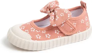 YIBLBOX Toddler Girl's Mary Jane Flat Shoes Canvas Bowknot Sneakers for Kids School Uniform Casual Soft Walking Dress Shoes