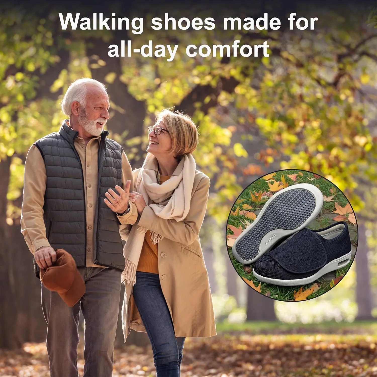 youyun Diabetic Shoes for Elderly Wide for Women Walking Shoes Adjustable Closure Breathable Lightweight Width X-Wide Non Slip Air Cushion Sneakers for Swollen Feet Edema
