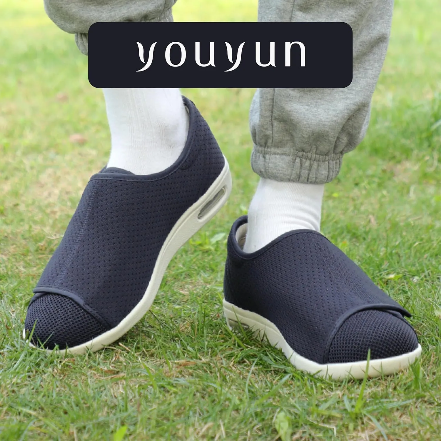 youyun Diabetic Shoes for Elderly Wide for Women Walking Shoes Adjustable Closure Breathable Lightweight Width X-Wide Non Slip Air Cushion Sneakers for Swollen Feet Edema