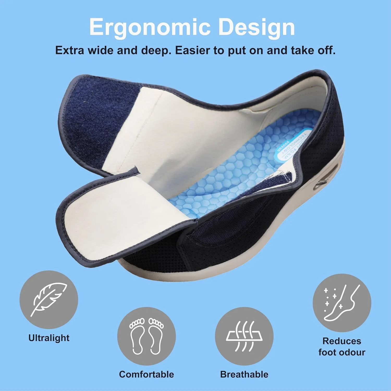 youyun Diabetic Shoes for Elderly Wide for Women Walking Shoes Adjustable Closure Breathable Lightweight Width X-Wide Non Slip Air Cushion Sneakers for Swollen Feet Edema