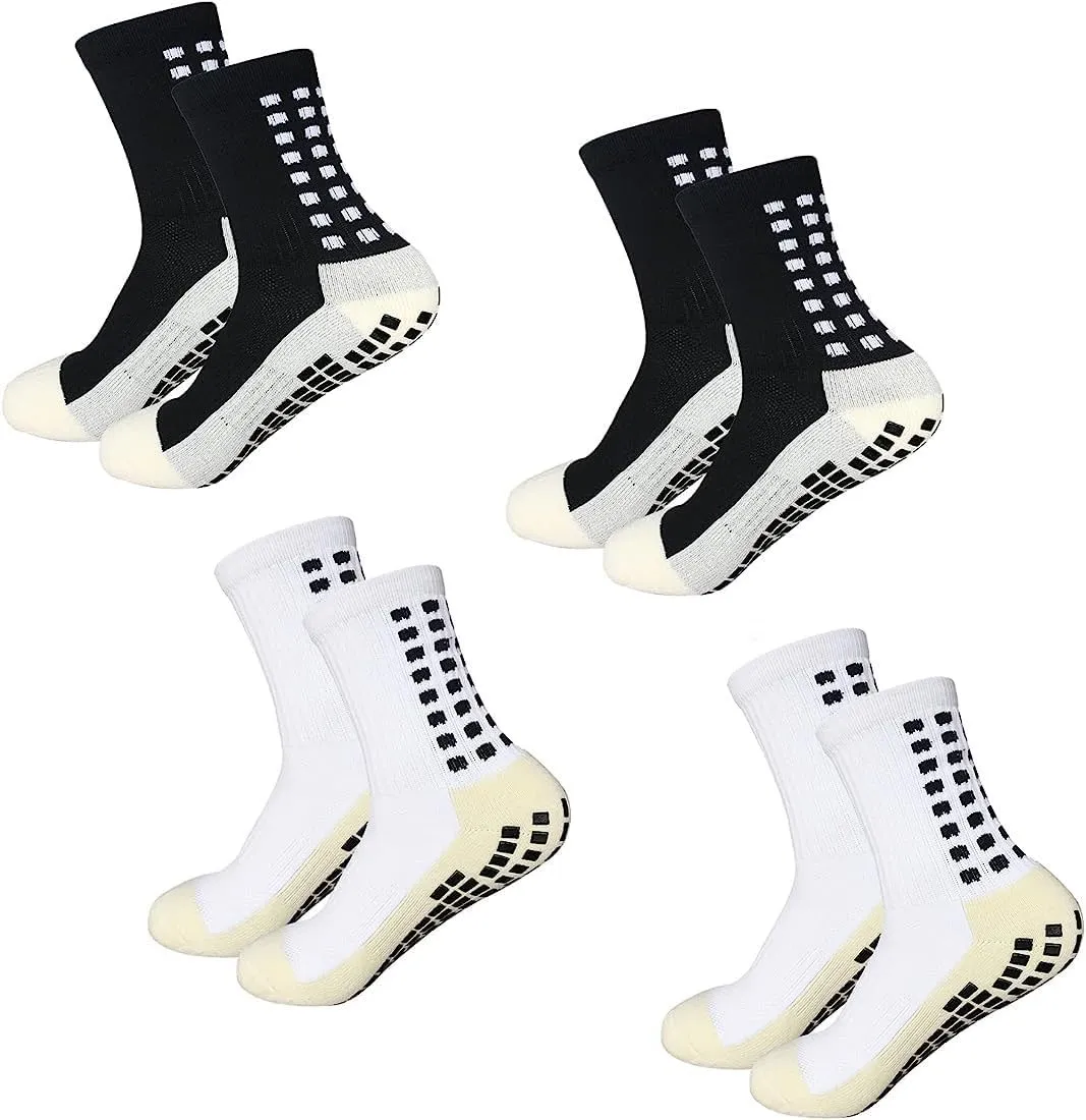Yufree Men's Soccer Socks Anti Slip Non Slip Grip Pads for Football Basketball Sports Grip Socks, 4 Pair