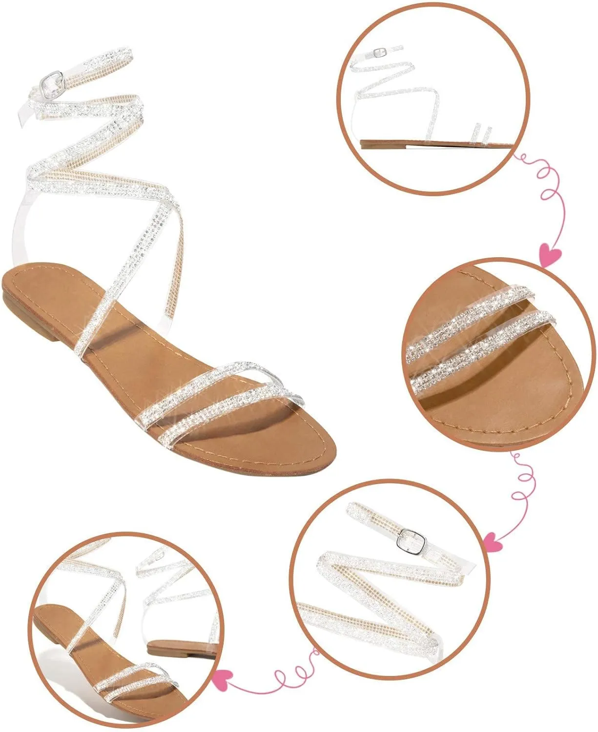 ZBYY Strappy Sandals for Women,Sparkling Rhinestone Roman Sandals Summer Open Toe Breathable Dressy Beach Sandals