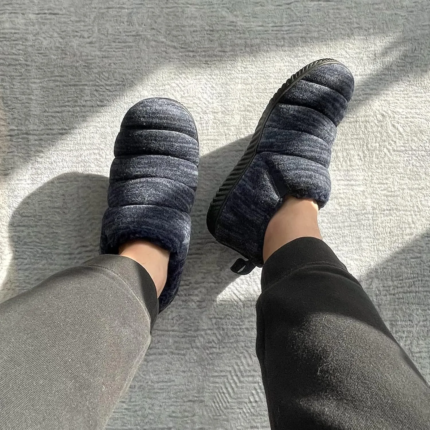 Zizor Men's Comfy Caterpillar Slippers Indoor Outdoor House Shoes, Warm Soft Knit Upper Fuzzy Fleece Lined Memory Foam Sole with Hard Bottom