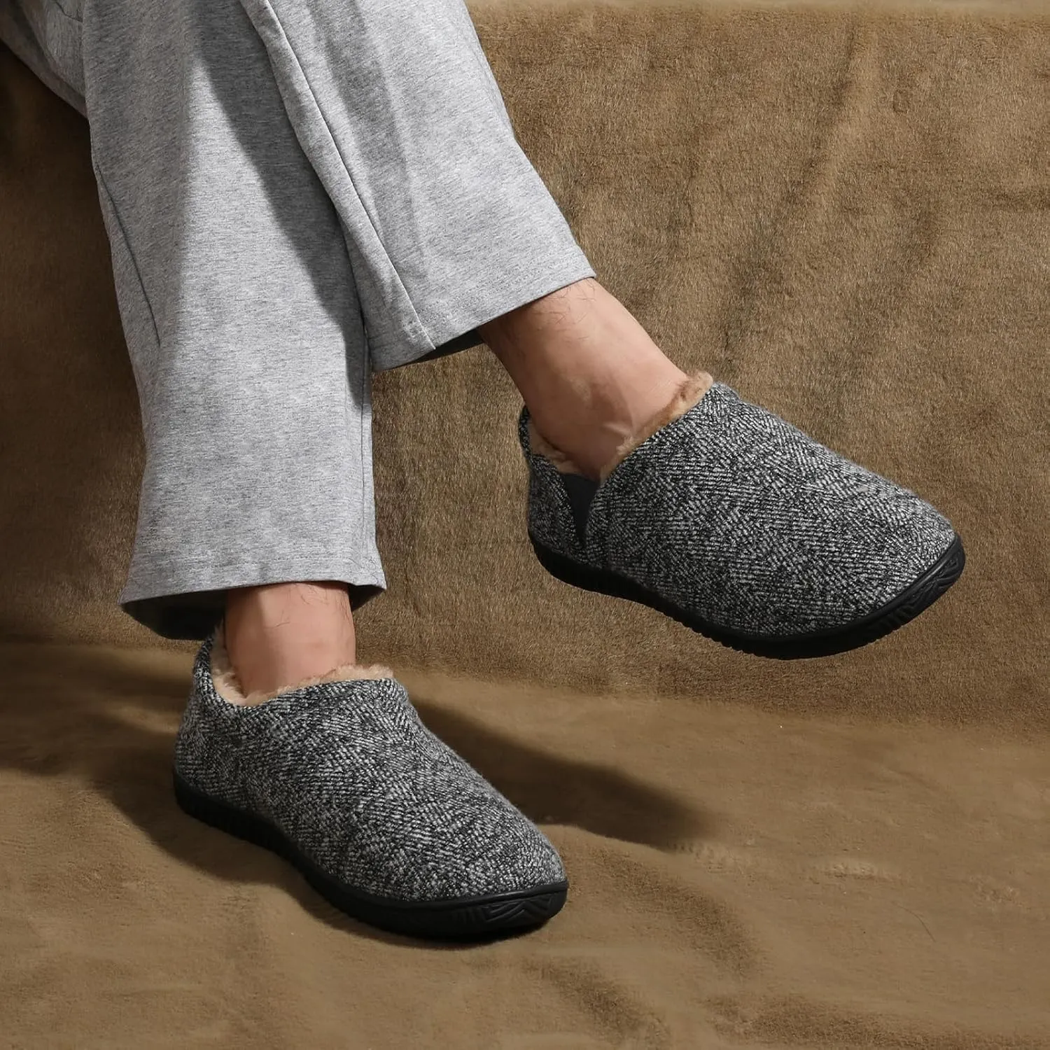 Zizor Men's Comfy Caterpillar Slippers Indoor Outdoor House Shoes, Warm Soft Knit Upper Fuzzy Fleece Lined Memory Foam Sole with Hard Bottom