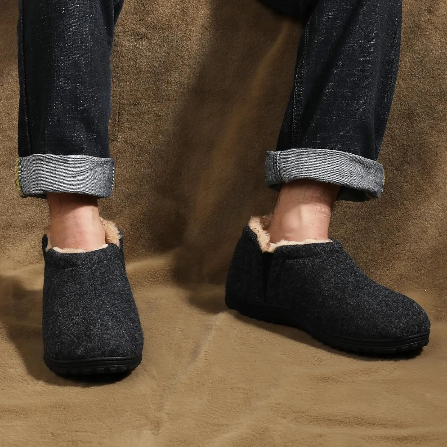 Zizor Men's Comfy Caterpillar Slippers Indoor Outdoor House Shoes, Warm Soft Knit Upper Fuzzy Fleece Lined Memory Foam Sole with Hard Bottom