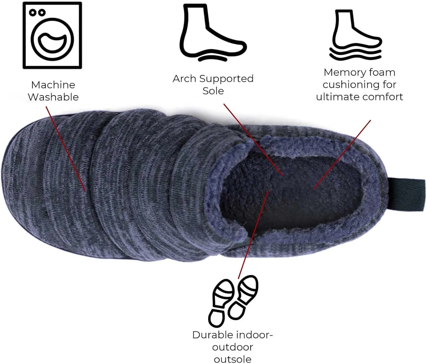 Zizor Men's Comfy Caterpillar Slippers Indoor Outdoor House Shoes, Warm Soft Knit Upper Fuzzy Fleece Lined Memory Foam Sole with Hard Bottom