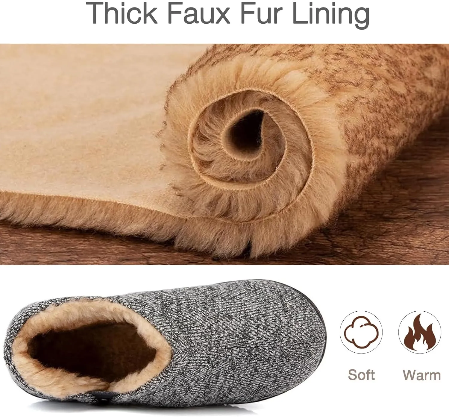 Zizor Men's Comfy Caterpillar Slippers Indoor Outdoor House Shoes, Warm Soft Knit Upper Fuzzy Fleece Lined Memory Foam Sole with Hard Bottom